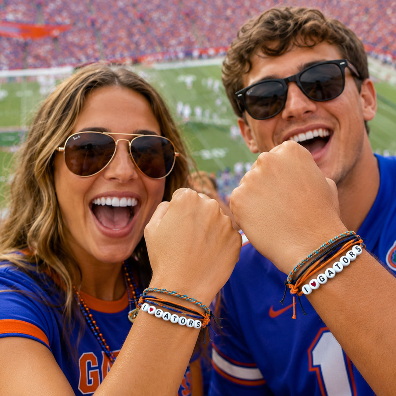 I Heart Gators letter-bead bracelet worn at the stadium