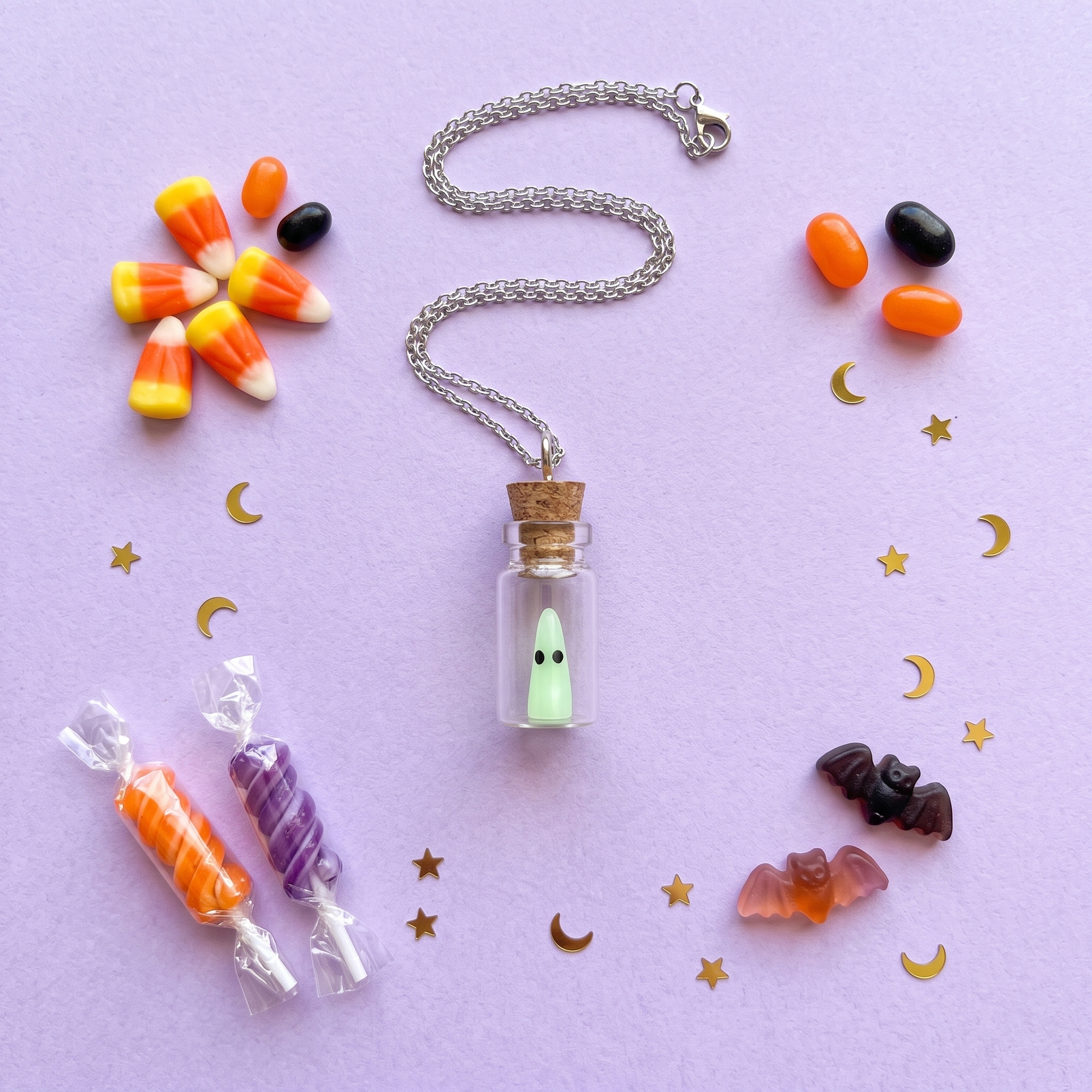 Glow in the Dark Ghost Bottle Necklace — marketing