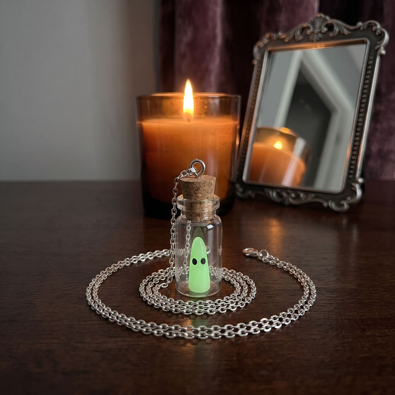 Glow in the Dark Ghost Bottle Necklace — marketing