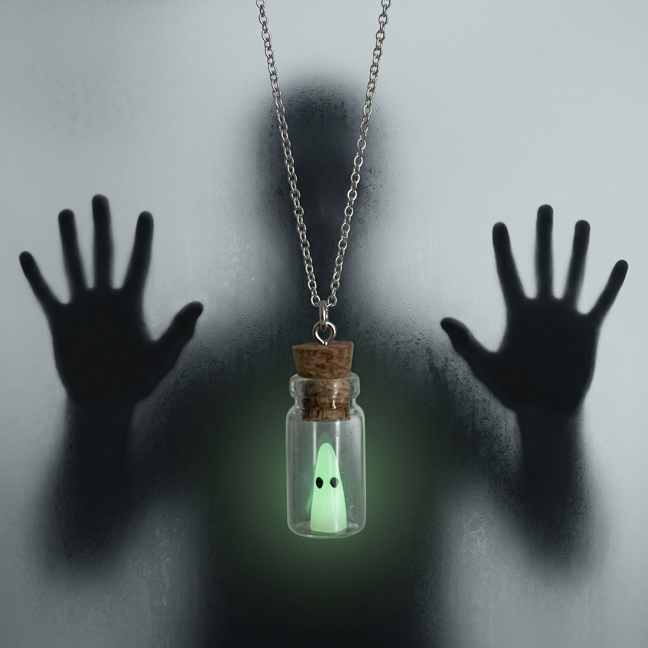 Glow in the Dark Ghost Bottle Necklace — marketing