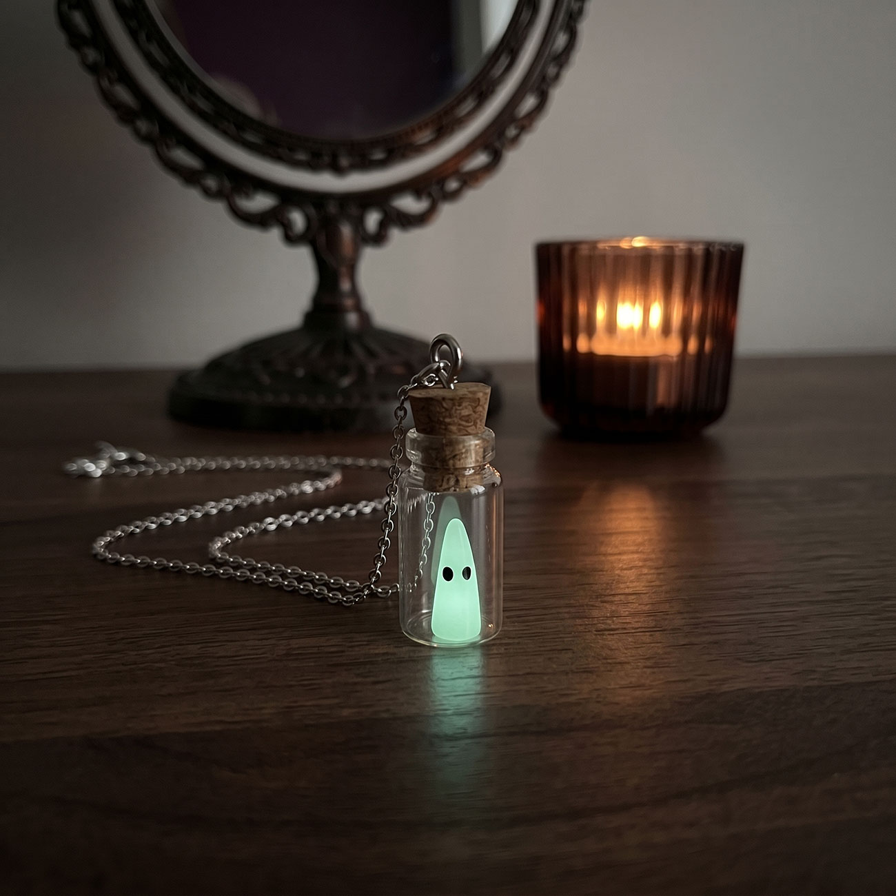 Glow in the Dark Ghost Bottle Necklace — marketing