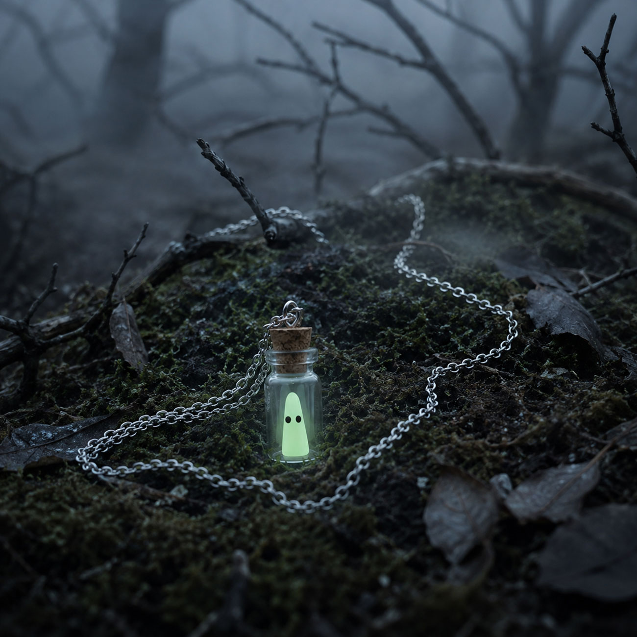 Glow in the Dark Ghost Bottle Necklace — marketing