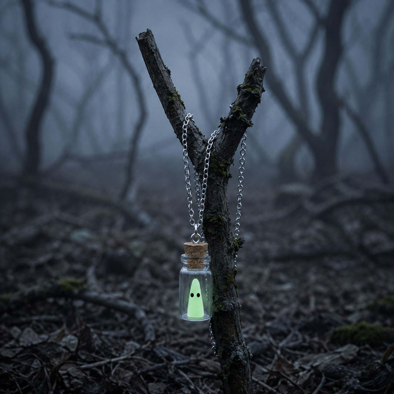 Glow in the Dark Ghost Bottle Necklace — marketing