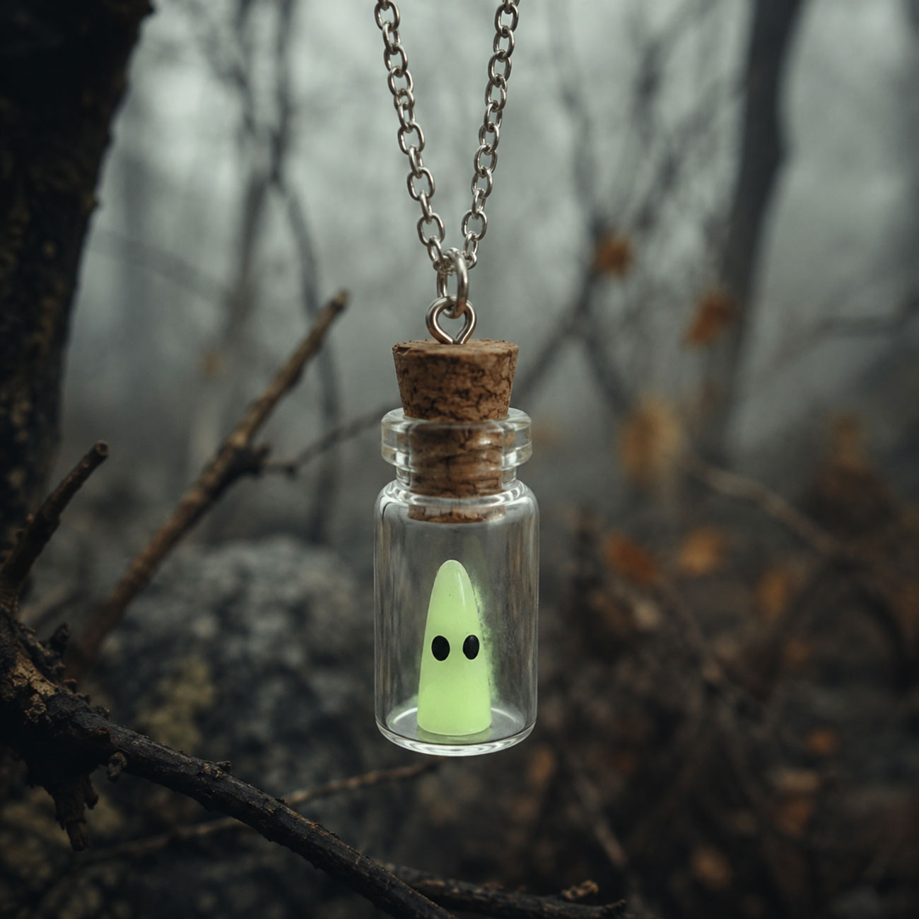 Glow in the Dark Ghost Bottle Necklace — marketing