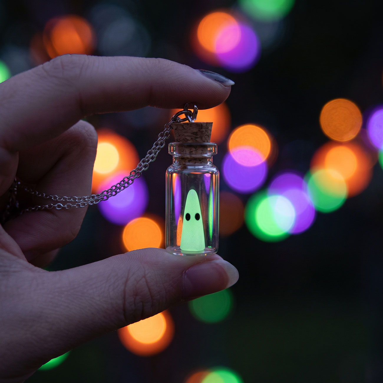 Glow in the Dark Ghost Bottle Necklace — marketing