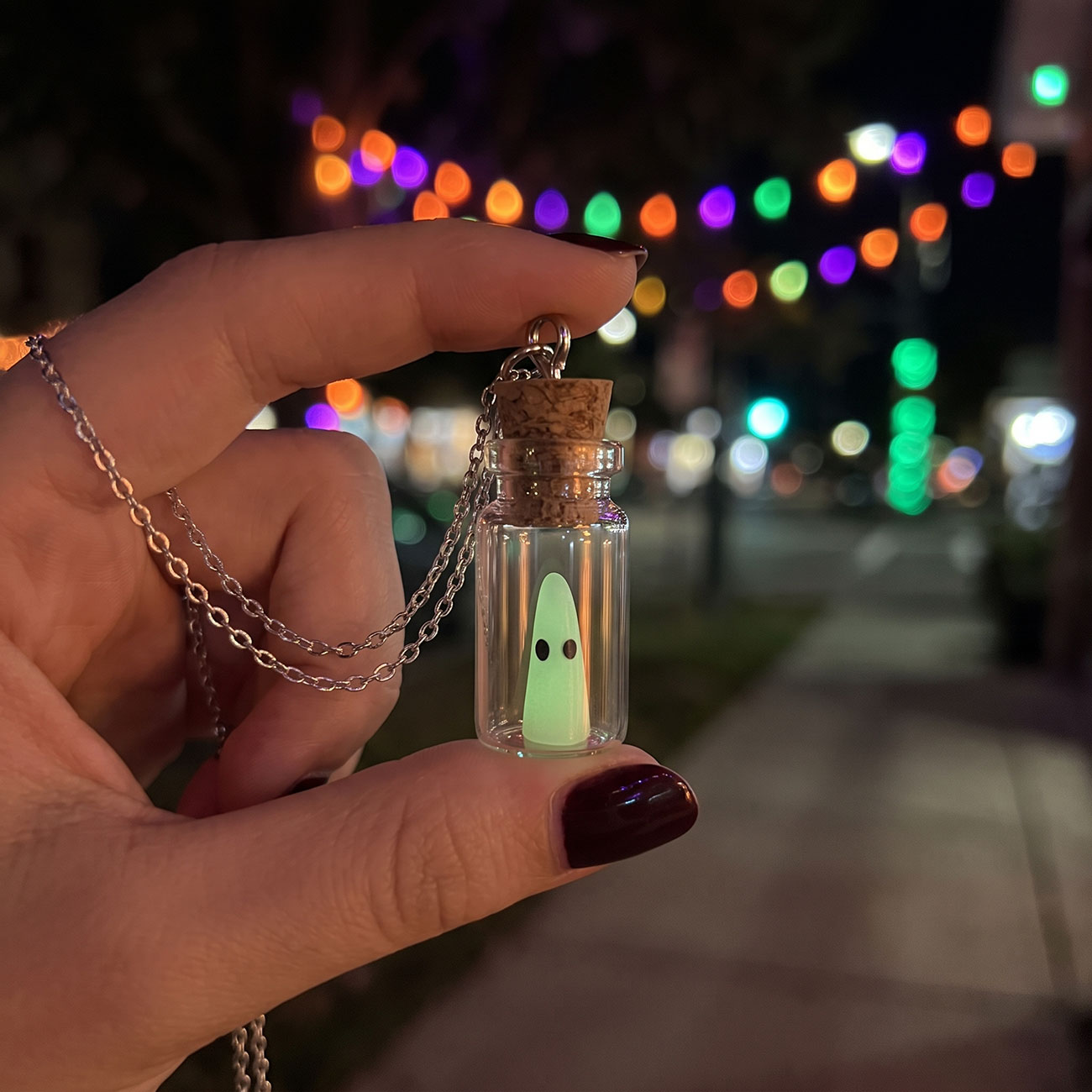 Glow in the Dark Ghost Bottle Necklace — marketing