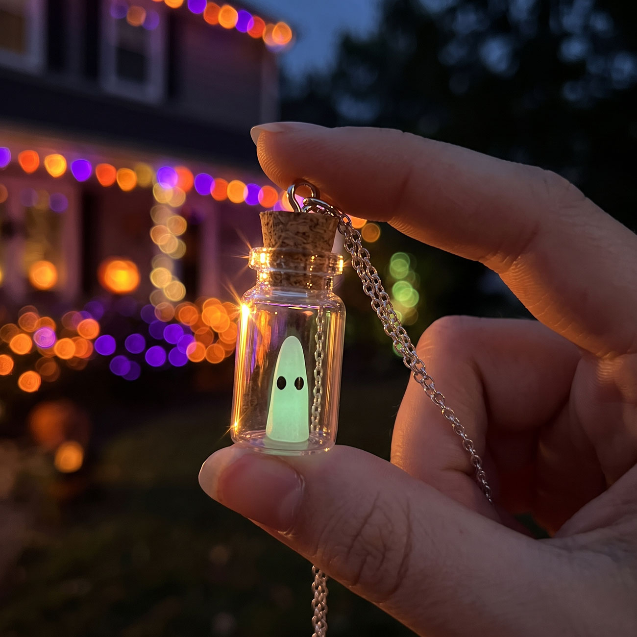 Glow in the Dark Ghost Bottle Necklace — marketing