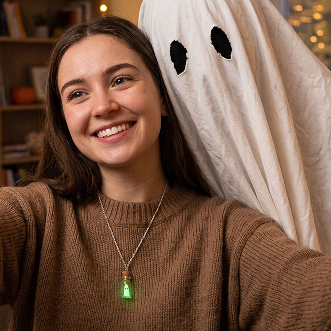 Glow in the Dark Ghost Bottle Necklace — marketing