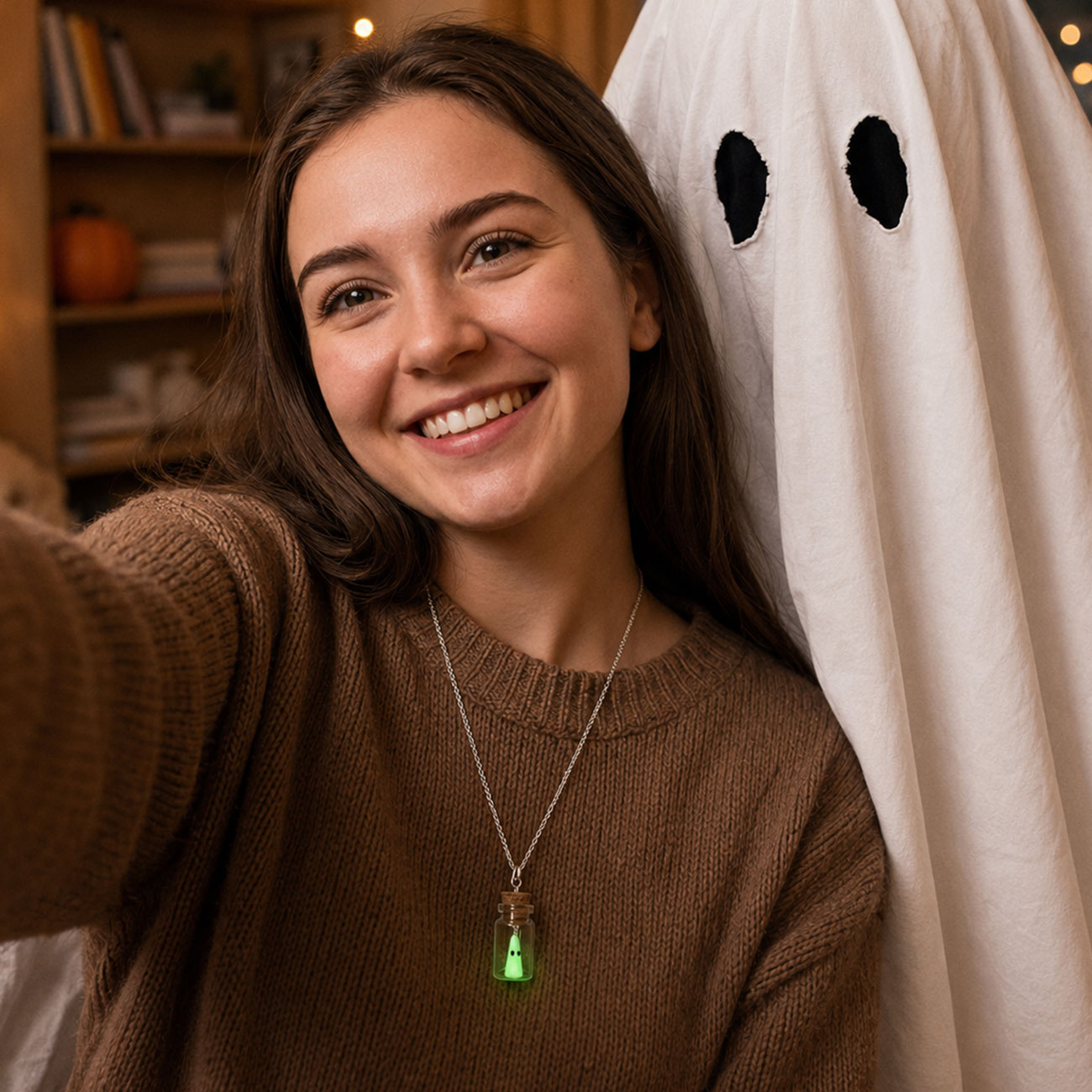 Glow in the Dark Ghost Bottle Necklace — marketing