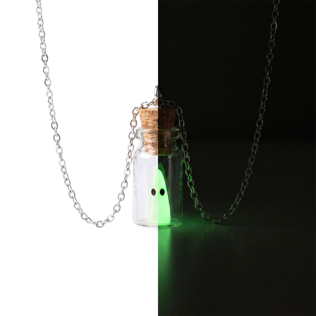 Glow in the Dark Ghost Bottle Necklace — marketing