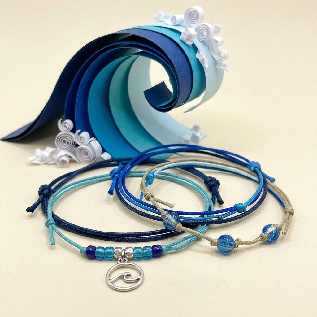 Your surf vibes get their own little souvenir with this blue and beige Wave Bracelet Style Pack