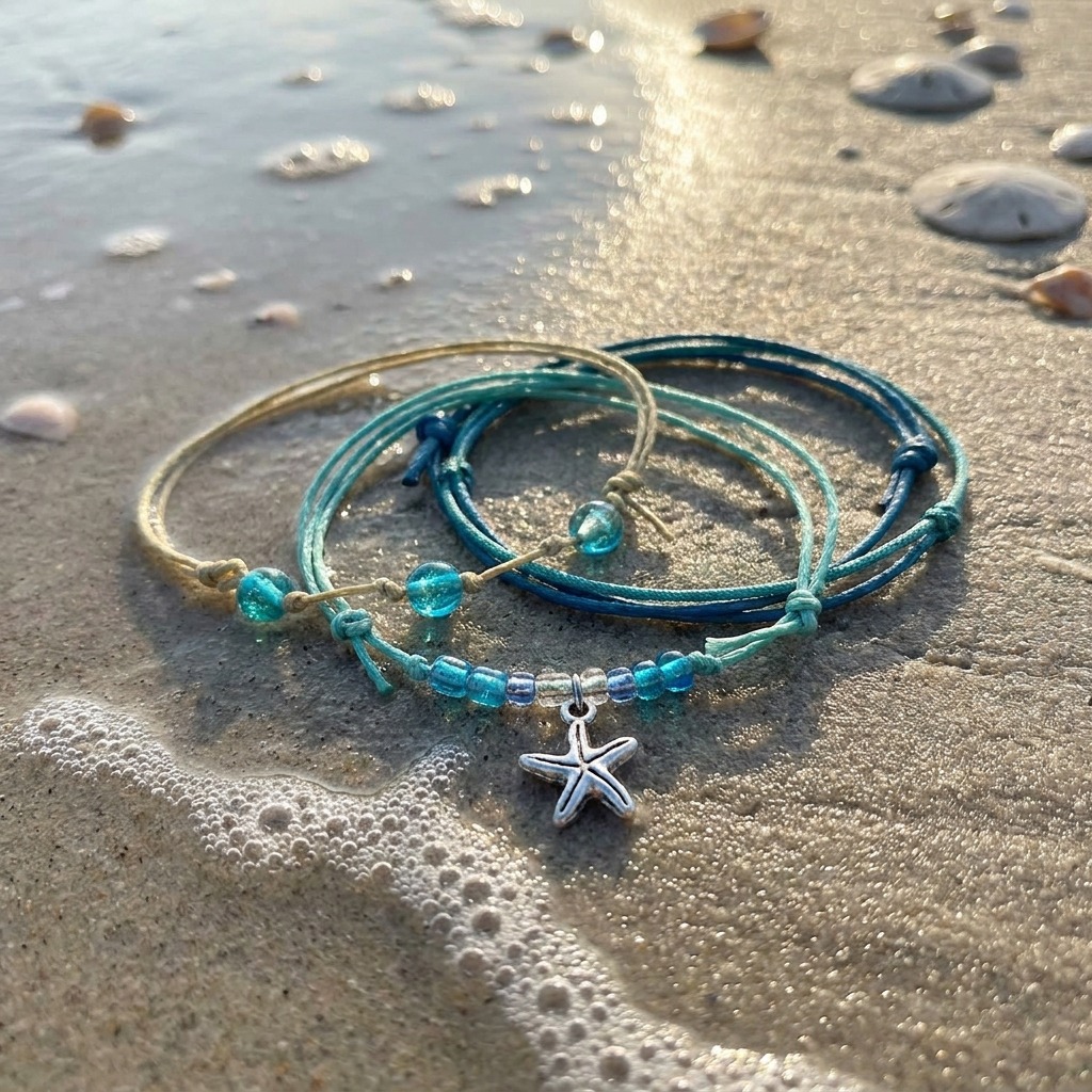 Your beach memories deserve a little star power with this turquoise, blue and beige Starfish Bracelet Style Pack