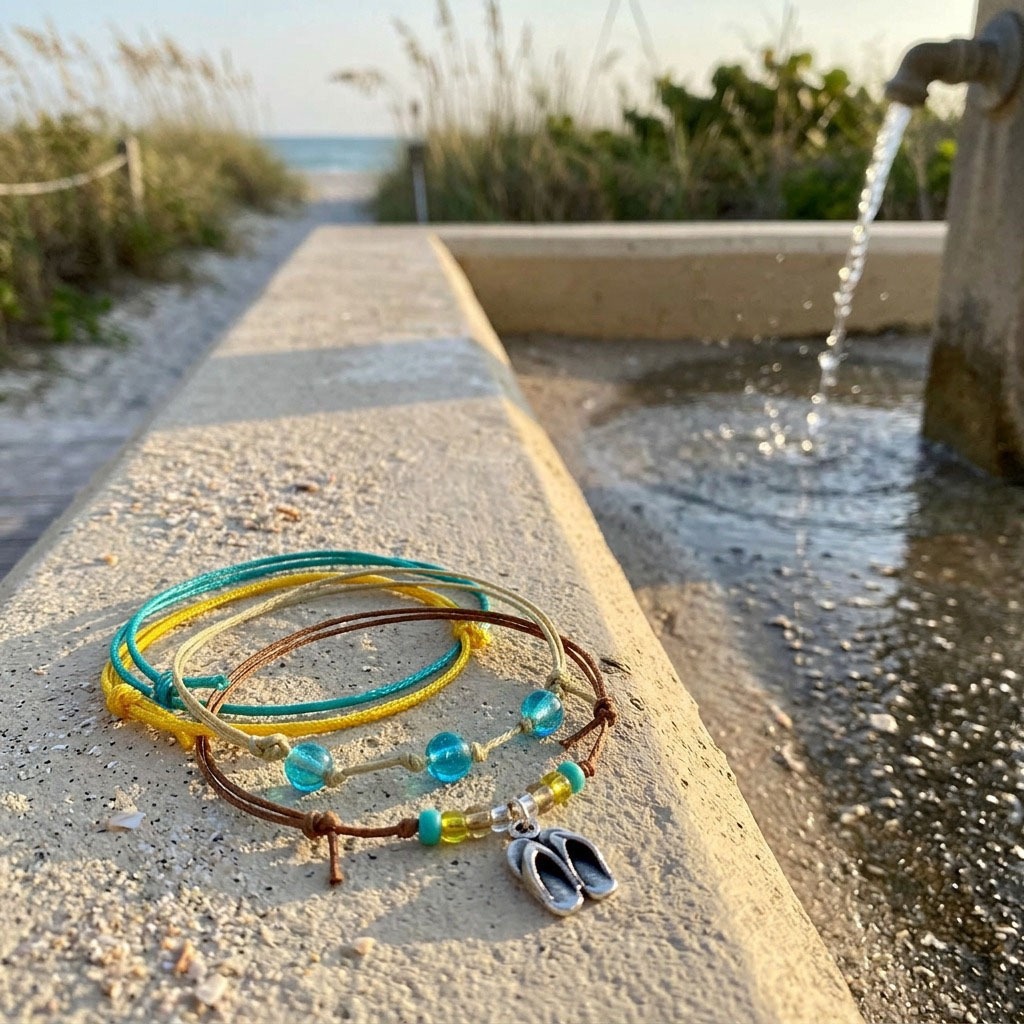 Your beach walk feels complete with the turquoise and yellow colors of this Flip Flop Bracelet Style Pack