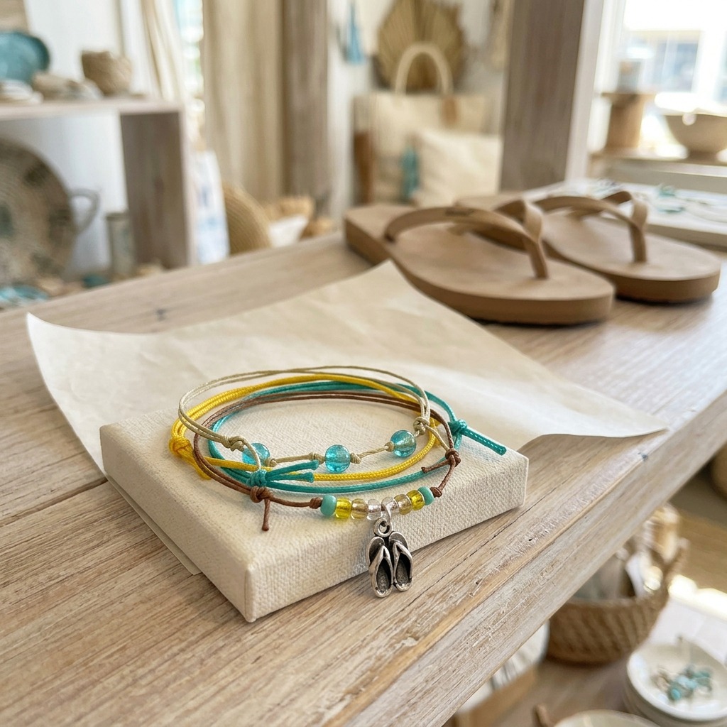 Your flip flop collection has a new reason to celebrate with this playful silver-tone charm bracelet stack