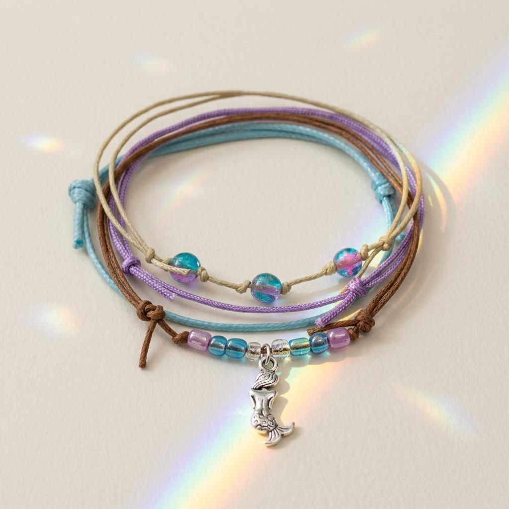 Your Mermaid Bracelet Style Pack is ready for a little sparkle with a silver-tone mermaid charm and colorful bead details