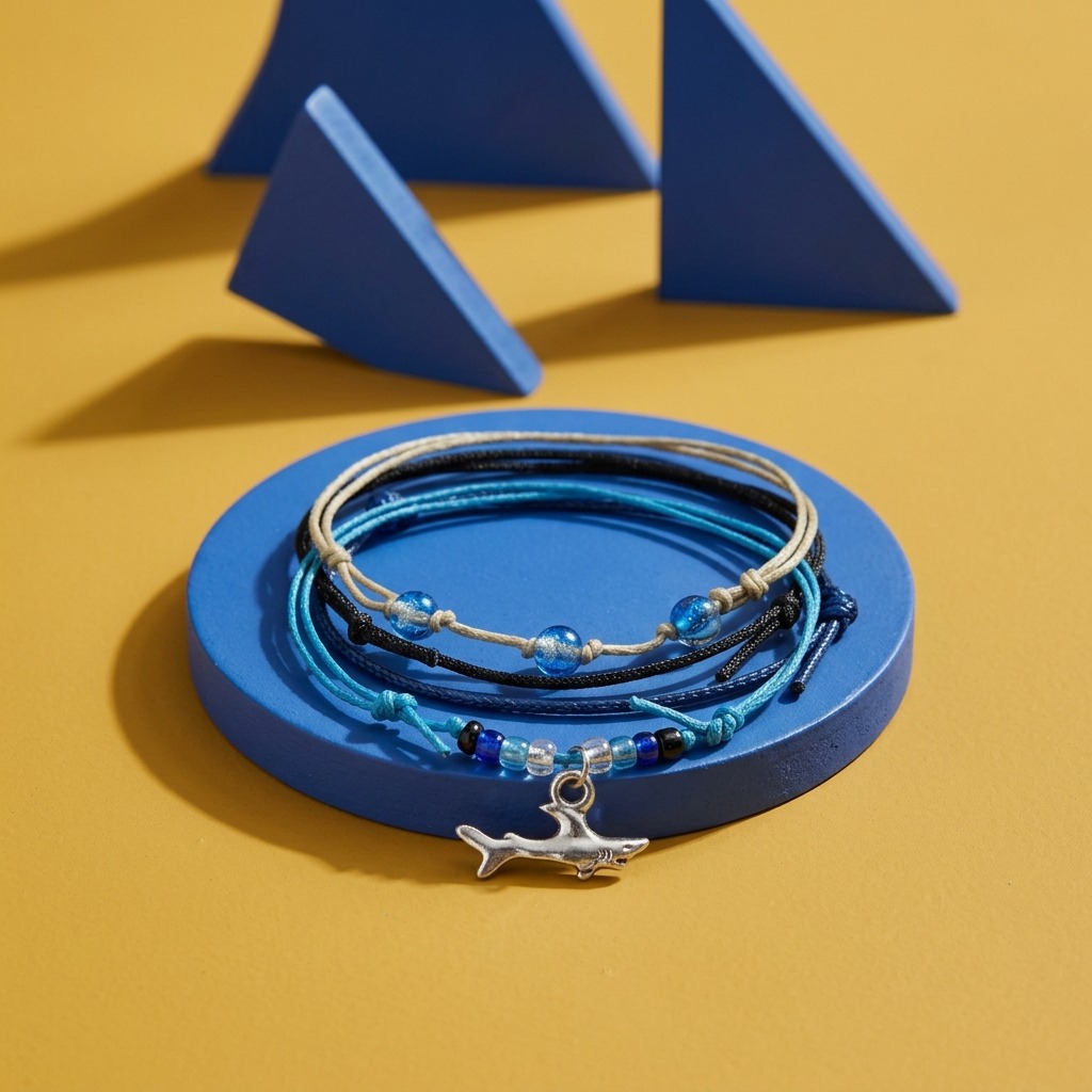 Your Shark Bracelet Style Pack brings fearless ocean energy to your look with a silver-tone shark charm and four adjustable b