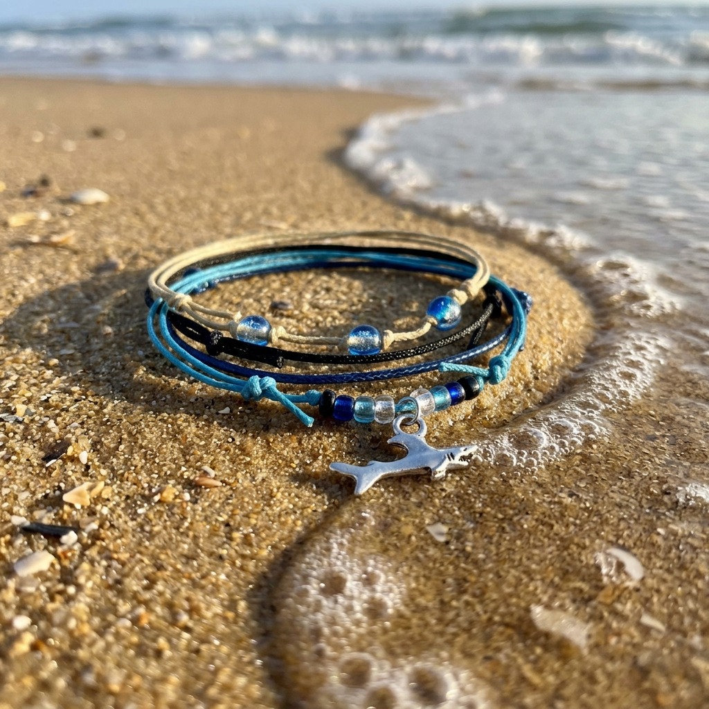 Your Shark Bracelet Style Pack brings shark-loving attitude to your favorite beach adventures with four adjustable bracelets