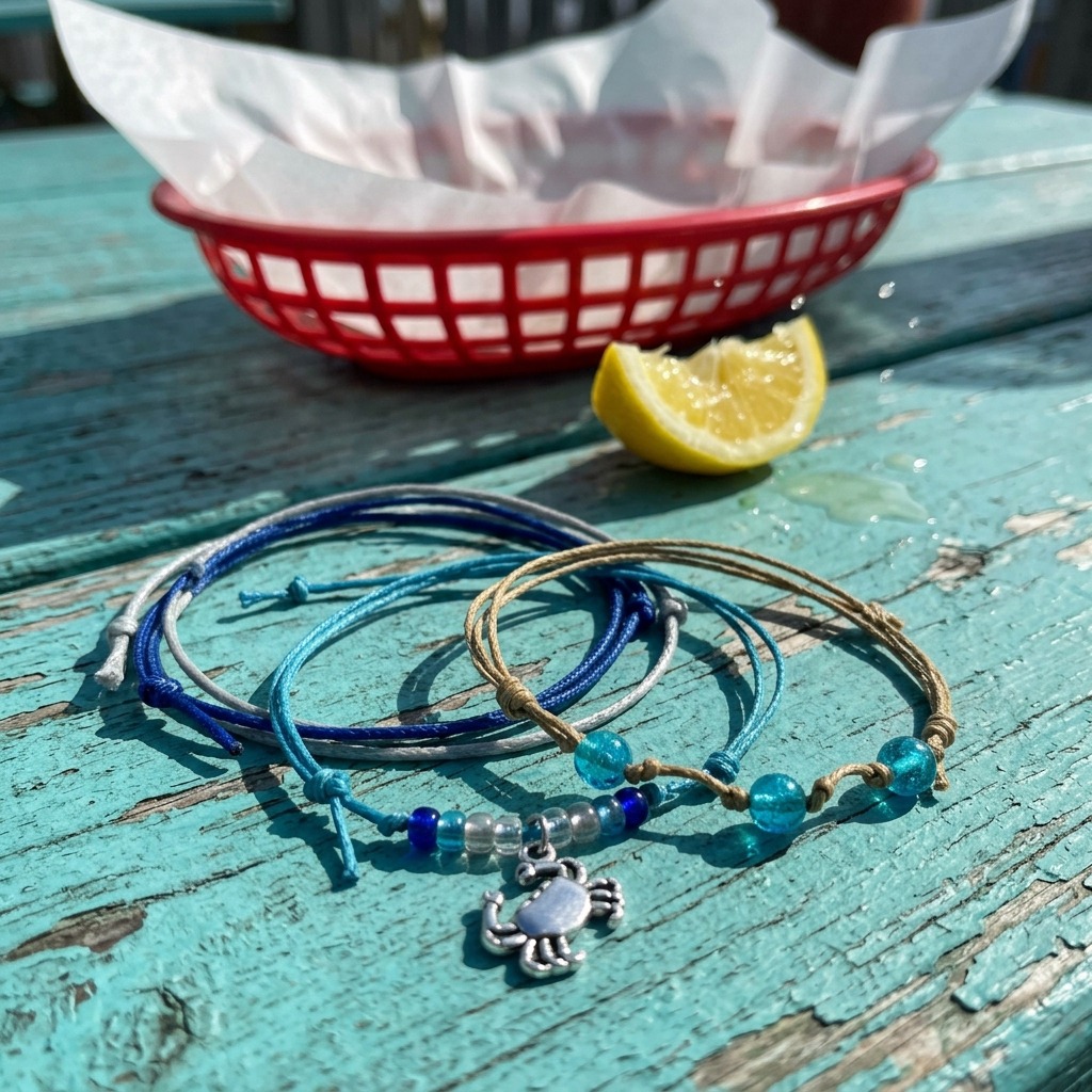 You can show off your seafood-town spirit with this Crab Bracelet Style Pack featuring four adjustable bracelets and a silver
