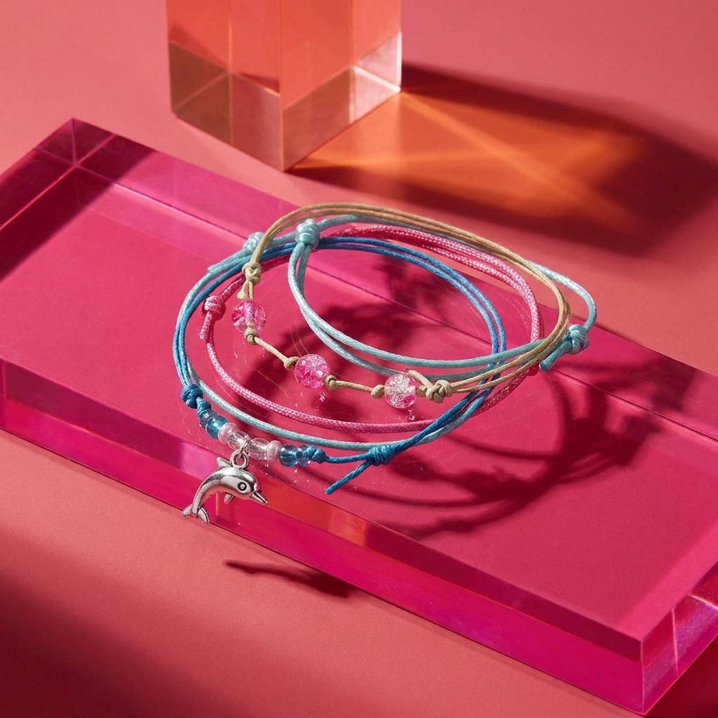 Add a pop of pink to your ocean-loving style with the Dolphin Bracelet Style Pack Pink, a 4-piece stack with a silver-tone do
