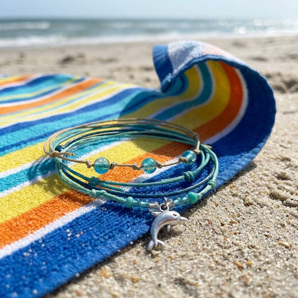 Bring your favorite beach memories along with the Dolphin Bracelet Style Pack Green, featuring four adjustable bracelets in g