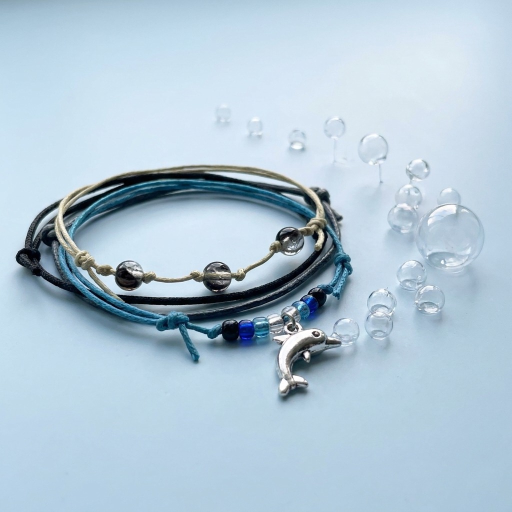 You can add a playful ocean touch to your collection with this four-piece adjustable Dolphin Bracelet Style Pack