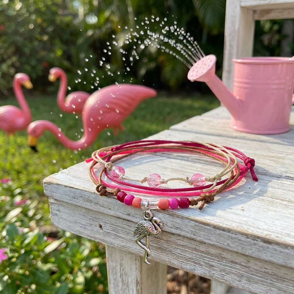 Your Flamingo Bracelet Style Pack brings a wink of flamingo fun to your collection with a bright pink four-bracelet stack