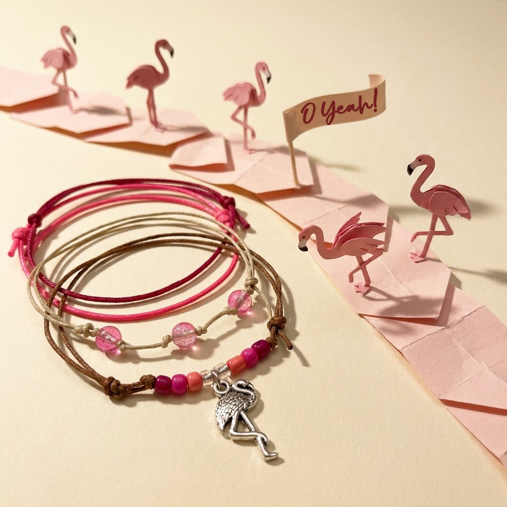 You get a full flock of fun with four adjustable bracelets in the Flamingo Bracelet Style Pack
