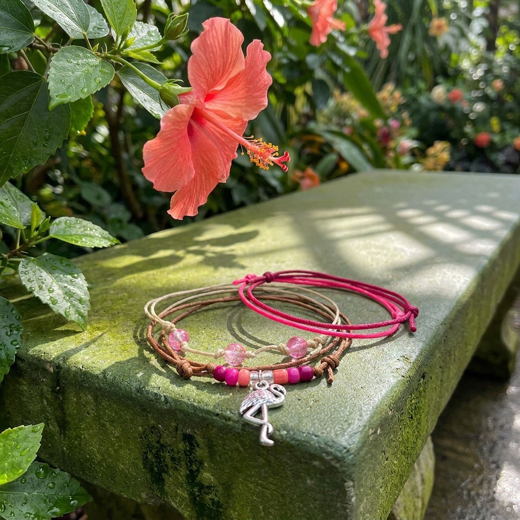 Your Flamingo Bracelet Style Pack brings playful tropical style to any day with a coordinated stack of four adjustable bracel