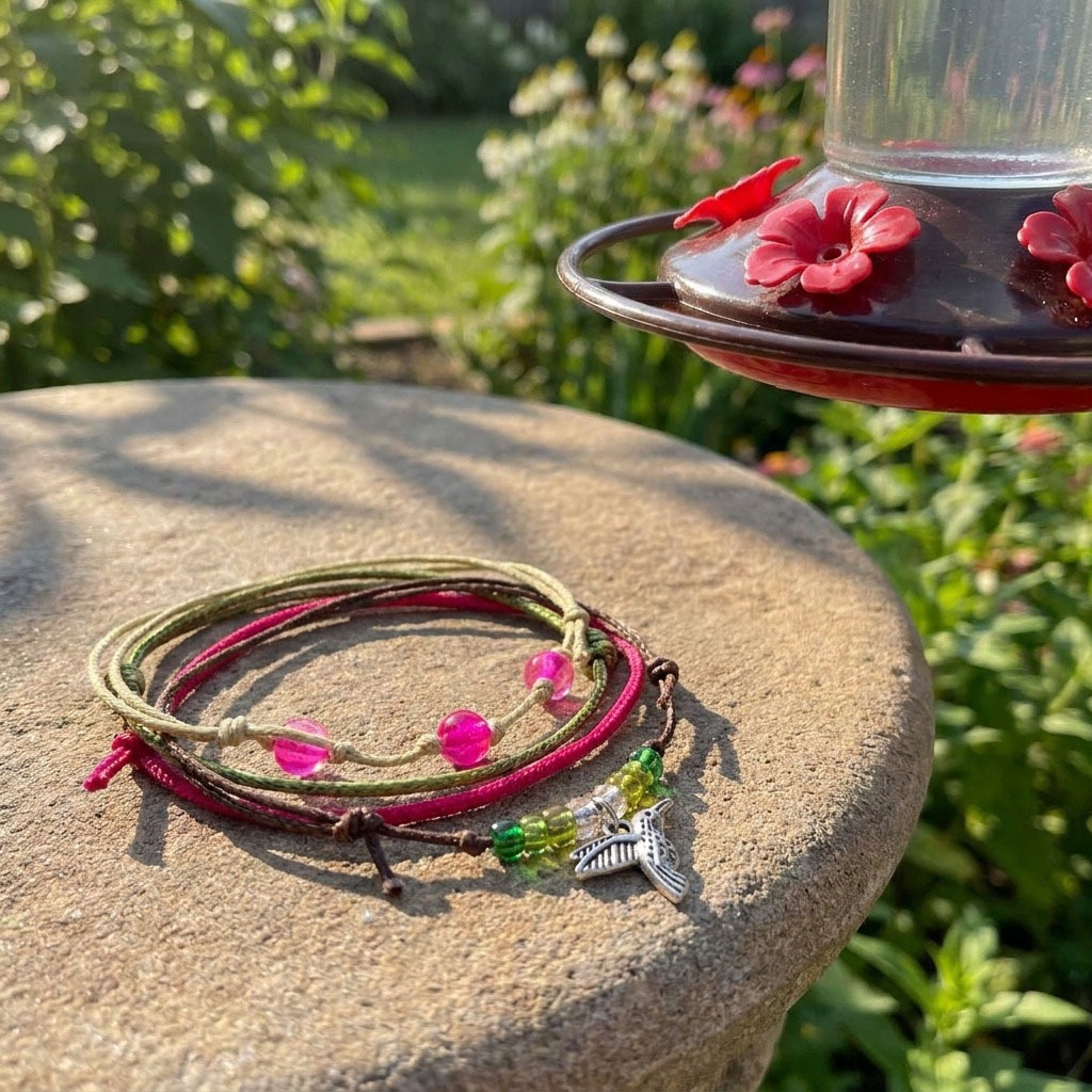 Bring your love of hummingbirds into your everyday style with this colorful four-piece bracelet stack featuring a silver-tone