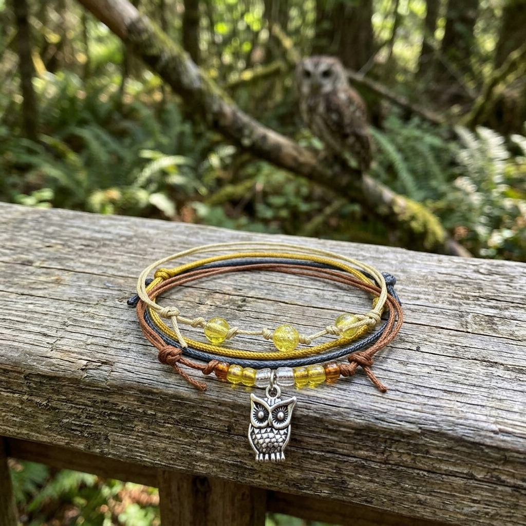 Your Owl Bracelet Set celebrates your love of wildlife with four adjustable bracelets and a detailed silver-tone owl charm