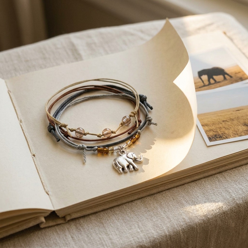 Your favorite animal adventures stay close with this Elephant Bracelet Style Pack featuring four adjustable bracelets and a s