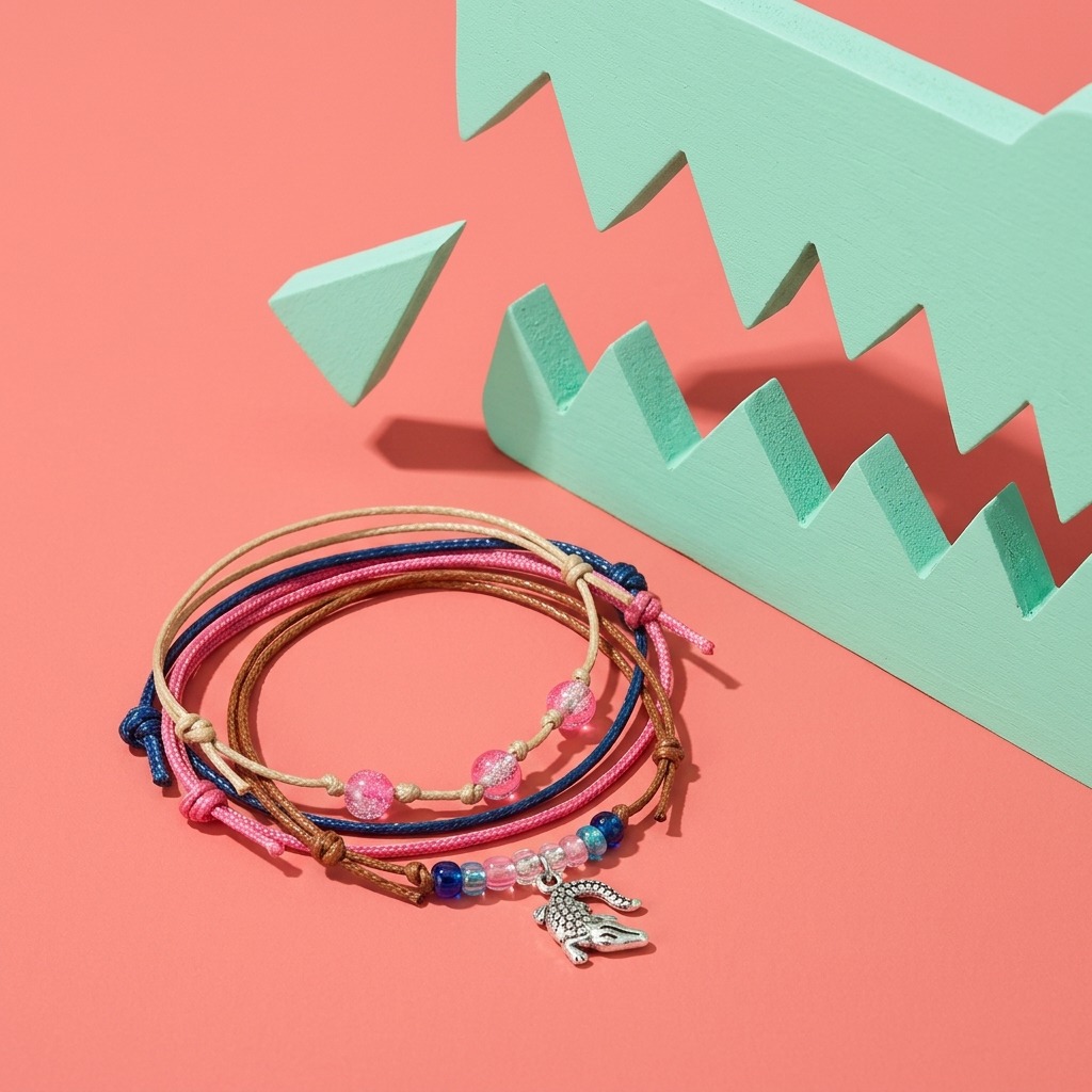 Add a little chomp to your everyday look with this pink and blue Alligator Bracelet Style Pack