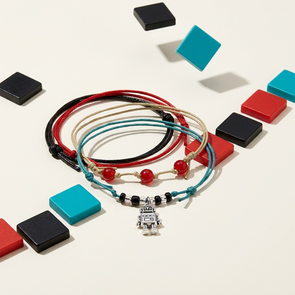 Your Robot Bracelet Style Pack brings coding-club personality to your look with four adjustable bracelets and a silver-tone r