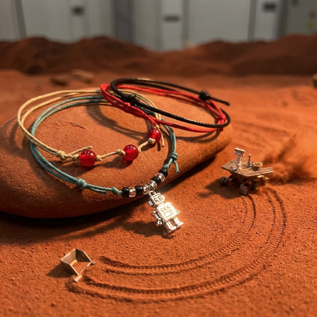 Your Robot Bracelet Style Pack is ready for a space-inspired adventure with four adjustable bracelets and a silver-tone robot
