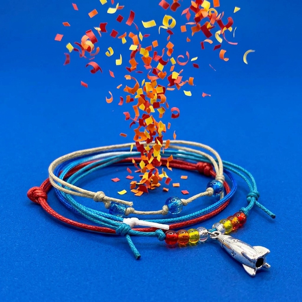 Your Rocket Bracelet Style Pack is ready for some serious blast-off fun with four colorful adjustable bracelets and a silver-